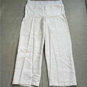 J.Jill 100% Linen Pants Large Light Gray Pull On Full Length Wide Leg Lagenlook
